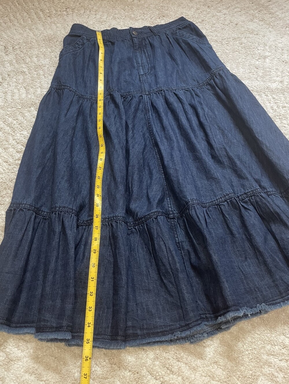 Pilcro 100% Cotton Dark Indigo Tiered Denim Maxi Skirt Size M - Picture 8 of 14